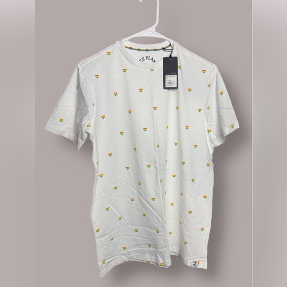 Free Planet Other - Free Planet White Tee with Rainbow Heart Pattern